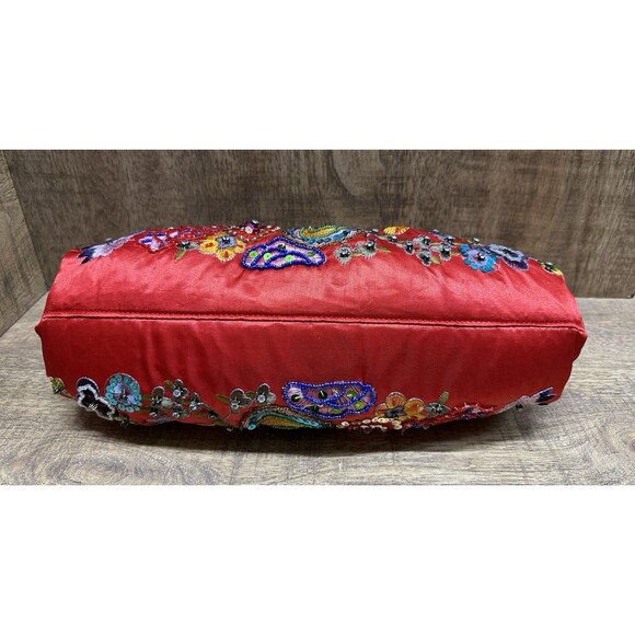 Y2K - Vintage red beaded embroidered purse with top handle and crossbody chain - Picture 11 of 14